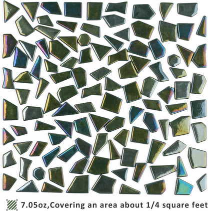 Iridescent Glass Mosaic Tiles for Crafts Bulk,200g Yellow Broken Mosaic Glass Pieces for Garden Crafts Kits,DIY Mosaic Art Decor