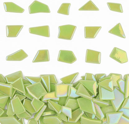 Iridescent Glass Mosaic Tiles for Crafts Bulk,200g Yellow Broken Mosaic Glass Pieces for Garden Crafts Kits,DIY Mosaic Art Decor