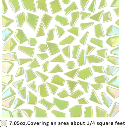 Iridescent Glass Mosaic Tiles for Crafts Bulk,200g Yellow Broken Mosaic Glass Pieces for Garden Crafts Kits,DIY Mosaic Art Decor