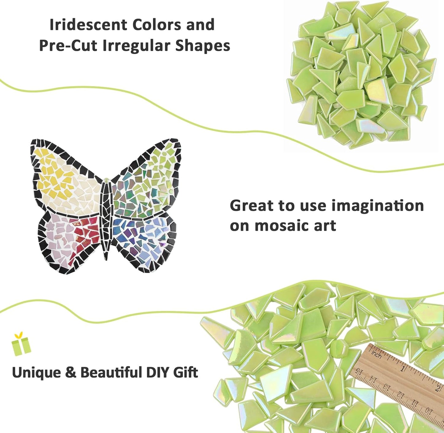 Iridescent Glass Mosaic Tiles for Crafts Bulk,200g Yellow Broken Mosaic Glass Pieces for Garden Crafts Kits,DIY Mosaic Art Decor