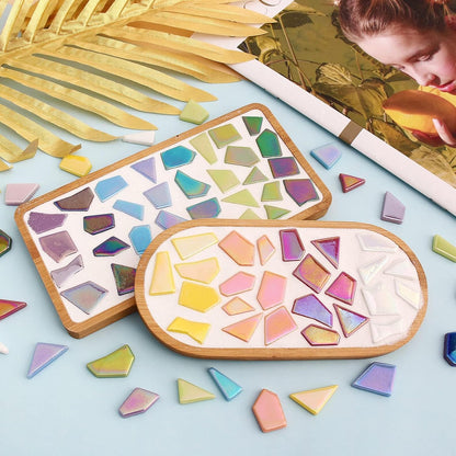 Iridescent Glass Mosaic Tiles for Crafts Bulk,200g Yellow Broken Mosaic Glass Pieces for Garden Crafts Kits,DIY Mosaic Art Decor