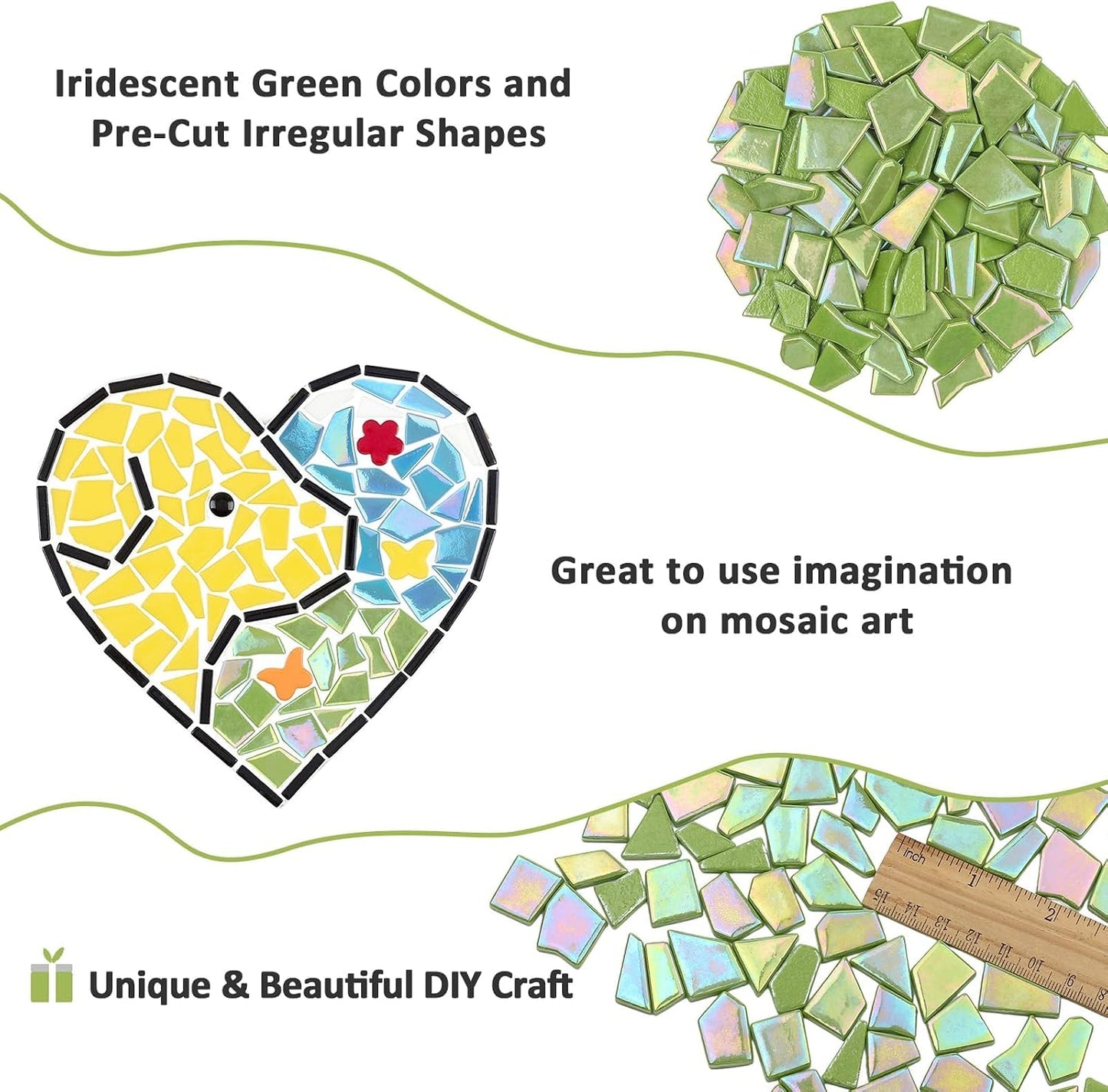 Iridescent Glass Mosaic Tiles for Crafts Bulk,200g Yellow Broken Mosaic Glass Pieces for Garden Crafts Kits,DIY Mosaic Art Decor