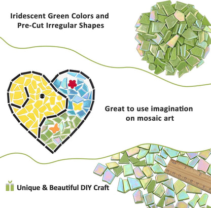 Iridescent Glass Mosaic Tiles for Crafts Bulk,200g Yellow Broken Mosaic Glass Pieces for Garden Crafts Kits,DIY Mosaic Art Decor