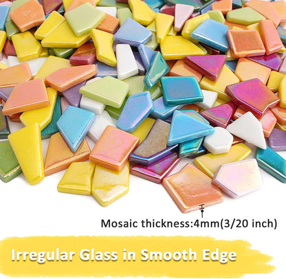 Iridescent Glass Mosaic Tiles for Crafts Bulk,200g Yellow Broken Mosaic Glass Pieces for Garden Crafts Kits,DIY Mosaic Art Decor