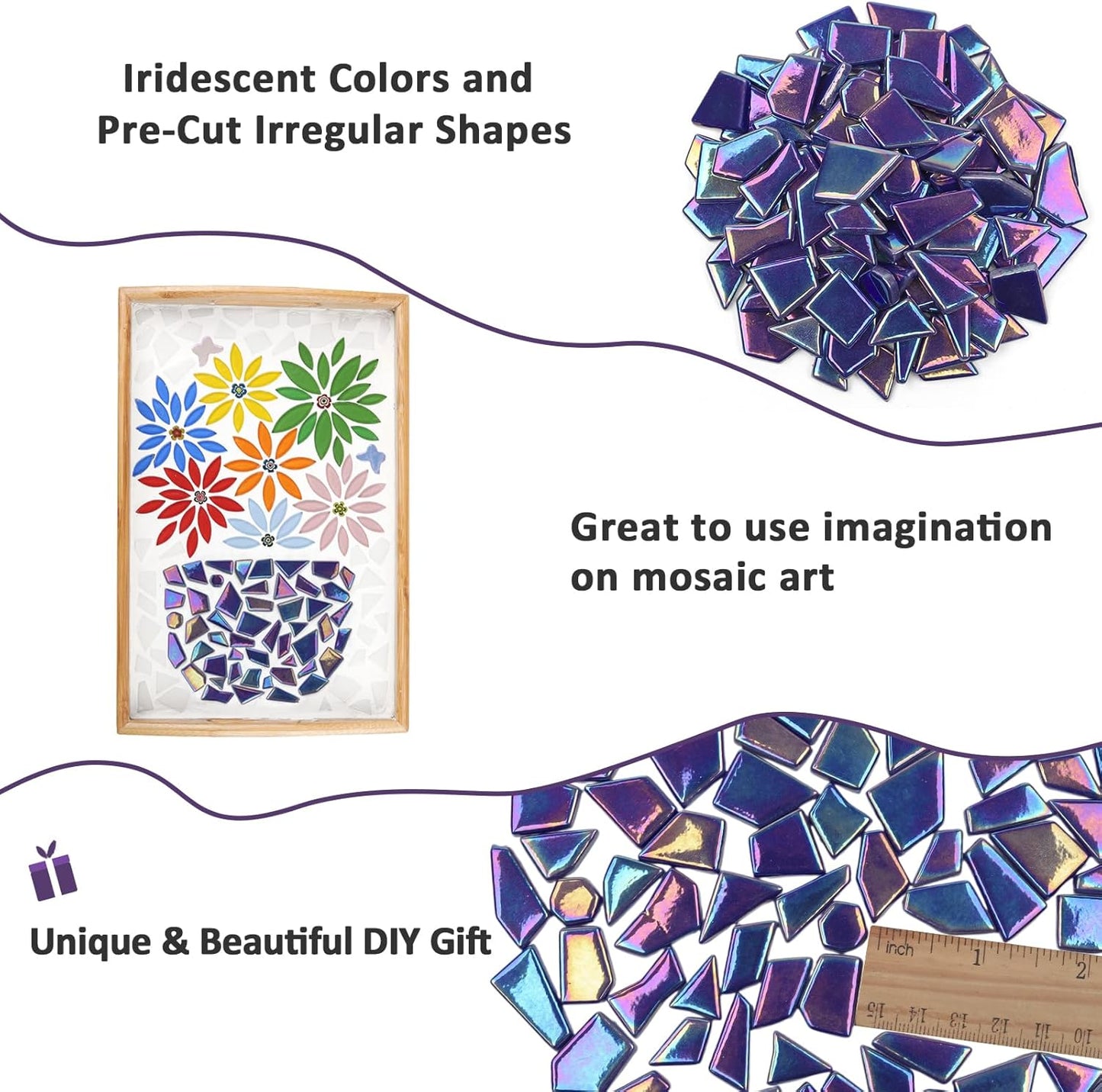 Iridescent Glass Mosaic Tiles for Crafts Bulk,200g Yellow Broken Mosaic Glass Pieces for Garden Crafts Kits,DIY Mosaic Art Decor