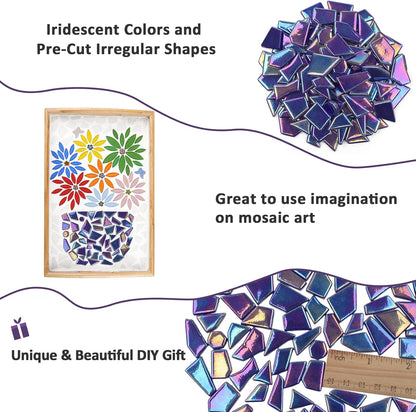 Iridescent Glass Mosaic Tiles for Crafts Bulk,200g Yellow Broken Mosaic Glass Pieces for Garden Crafts Kits,DIY Mosaic Art Decor