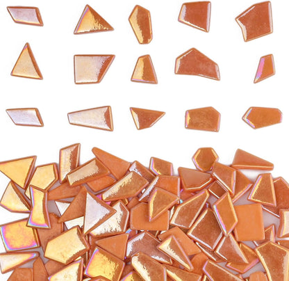 Iridescent Glass Mosaic Tiles for Crafts Bulk,200g Yellow Broken Mosaic Glass Pieces for Garden Crafts Kits,DIY Mosaic Art Decor