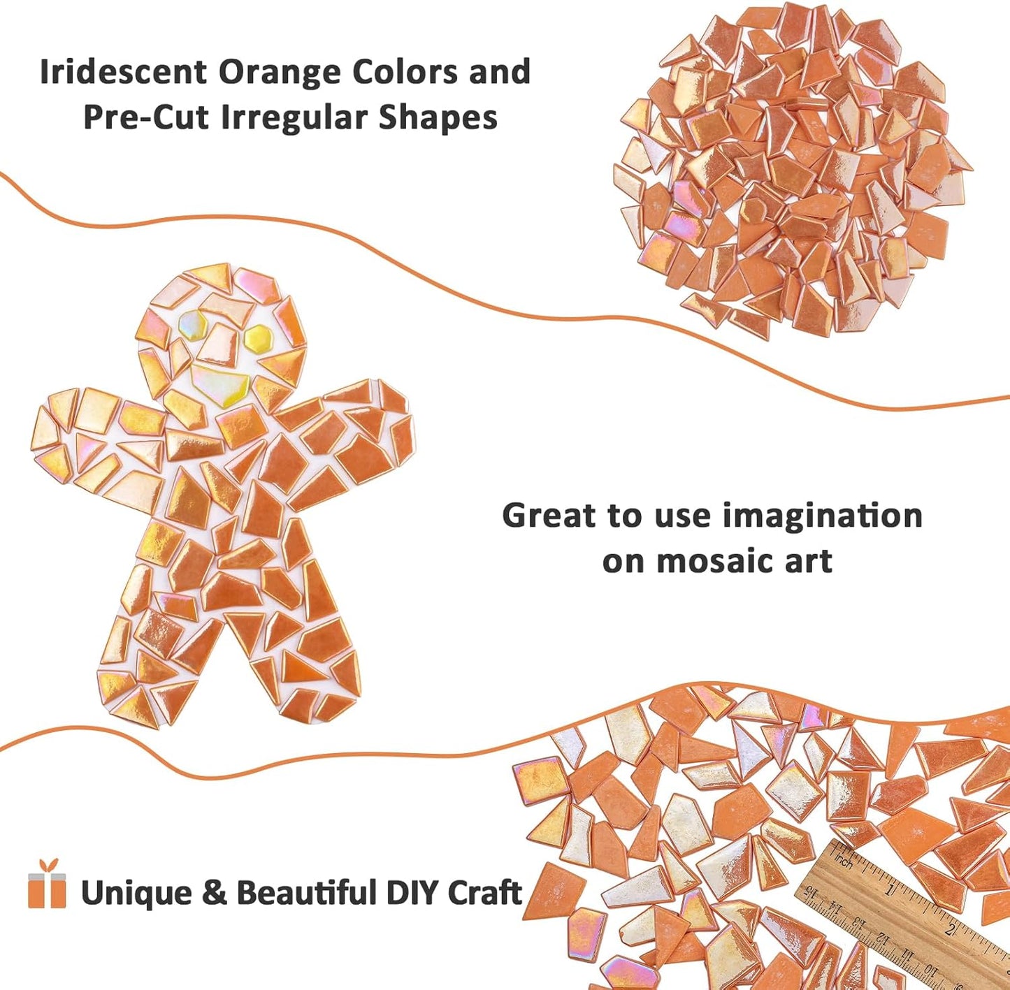 Iridescent Glass Mosaic Tiles for Crafts Bulk,200g Yellow Broken Mosaic Glass Pieces for Garden Crafts Kits,DIY Mosaic Art Decor