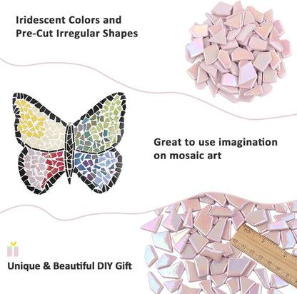 Iridescent Glass Mosaic Tiles for Crafts Bulk,200g Yellow Broken Mosaic Glass Pieces for Garden Crafts Kits,DIY Mosaic Art Decor