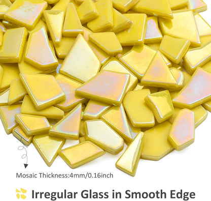 Iridescent Glass Mosaic Tiles for Crafts Bulk,200g Yellow Broken Mosaic Glass Pieces for Garden Crafts Kits,DIY Mosaic Art Decor