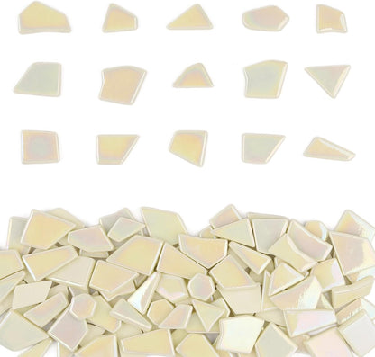 Iridescent Glass Mosaic Tiles for Crafts Bulk,200g Yellow Broken Mosaic Glass Pieces for Garden Crafts Kits,DIY Mosaic Art Decor