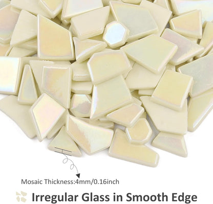 Iridescent Glass Mosaic Tiles for Crafts Bulk,200g Yellow Broken Mosaic Glass Pieces for Garden Crafts Kits,DIY Mosaic Art Decor