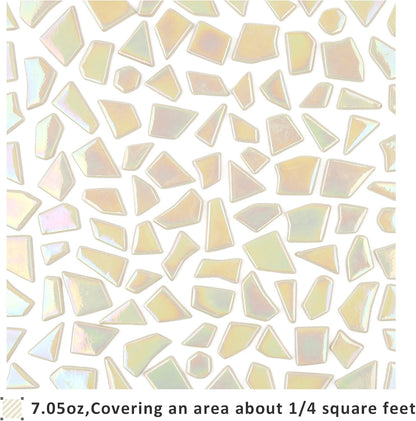 Iridescent Glass Mosaic Tiles for Crafts Bulk,200g Yellow Broken Mosaic Glass Pieces for Garden Crafts Kits,DIY Mosaic Art Decor