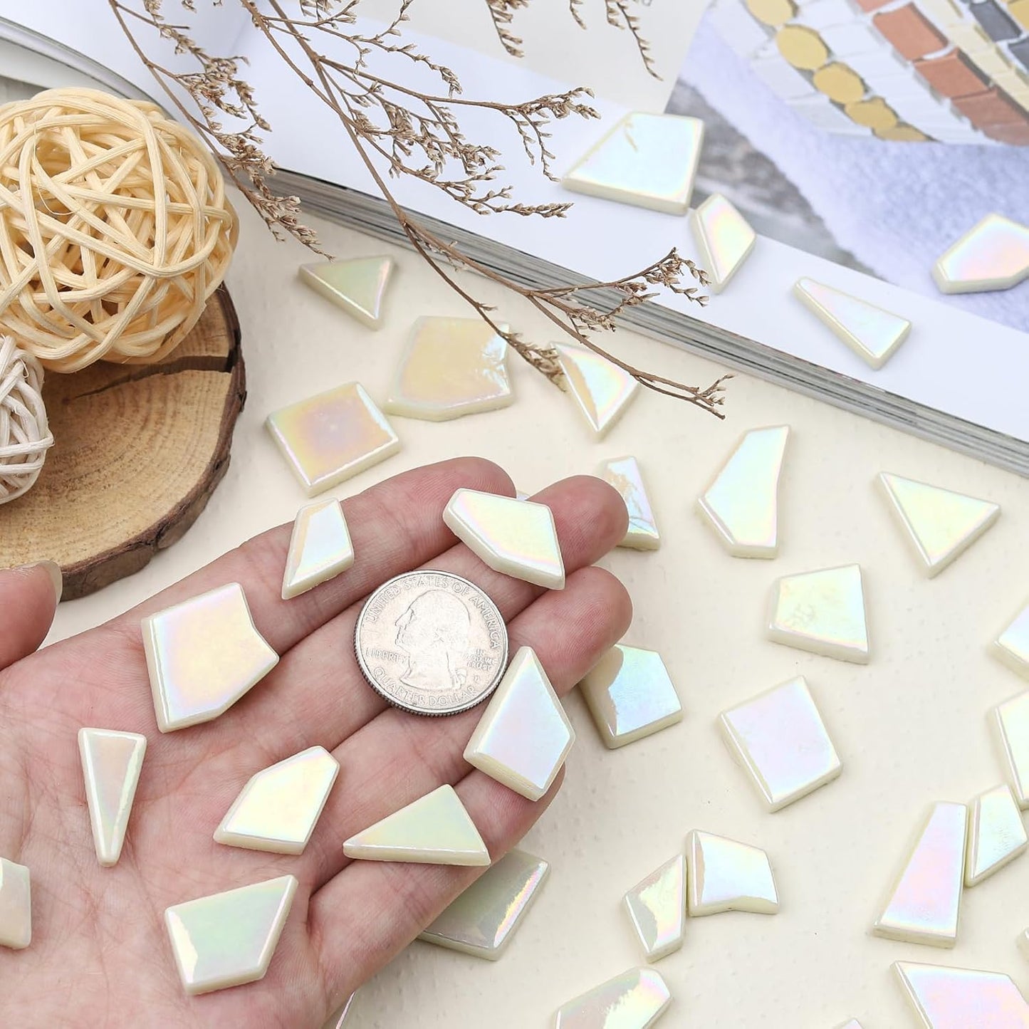 Iridescent Glass Mosaic Tiles for Crafts Bulk,200g Yellow Broken Mosaic Glass Pieces for Garden Crafts Kits,DIY Mosaic Art Decor