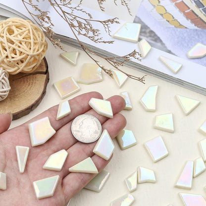 Iridescent Glass Mosaic Tiles for Crafts Bulk,200g Yellow Broken Mosaic Glass Pieces for Garden Crafts Kits,DIY Mosaic Art Decor