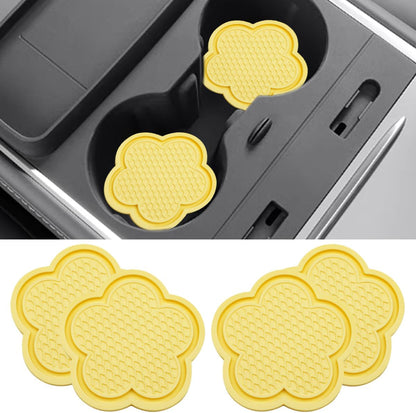 4PCS Car Cup Holder Coasters, Anti-Slip Flower Shaped Car Cup Holder Mat, Car Beverage Coaster, Cup Holder Insert Ornaments Coaster, Universal Car Interior Decor Accessories (Yellow)