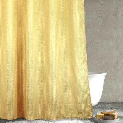 Yellow Shower Curtain for Bathroom: Water Repellent Heavy Duty, 72"Lx72"W | Waffle Weave Textured 256GSM Weighted Polyester Fabric Bath Curtain, Solid Hotel Luxury, Thick, Machine Washable, Opaque