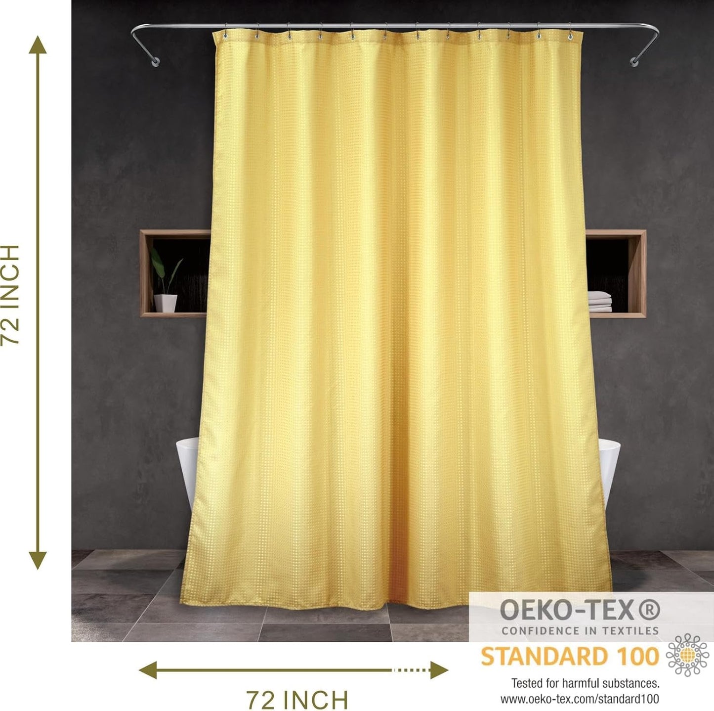 Yellow Shower Curtain for Bathroom: Water Repellent Heavy Duty, 72"Lx72"W | Waffle Weave Textured 256GSM Weighted Polyester Fabric Bath Curtain, Solid Hotel Luxury, Thick, Machine Washable, Opaque