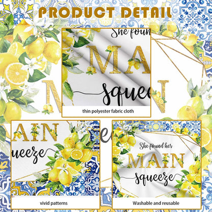 7x5ft Lemon Bridal Shower Backdrop She Found Her Main Squeeze Engagement Party Photography Background Blue Tile Floral Print Decoration Bachelorette Bride To Be Wedding Photoshoot Prop Supplies