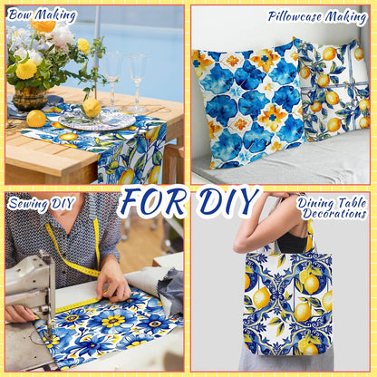 16pcs 18 x 22 Inch Chinoiserie Lemon Quilting Fabric Bundles Blue White Yellow Fat Squares Patchwork Porcelain Floral Precut Strips Fabric Materials for Holiday Crafting DIY Craft Sewing