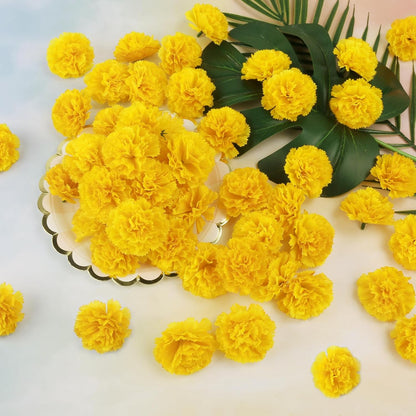 30 Pcs Artificial Marigold Flowers,2" Silk Marigold Flower Heads with Stems,Yellow Flowers Artificial for Diwali Decor,Indian Wedding,Home,DIY Wreath Garland,Day of The Dead Decorations