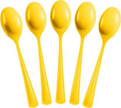 Yellow Plastic Spoons 50 Pieces Yellow Spoons Disposable Utensils Heavy Duty Plastic Cutlery Set Disposable Cutlery Sets Flatware Sets Silverware Set For Party Supplies & Party Tableware