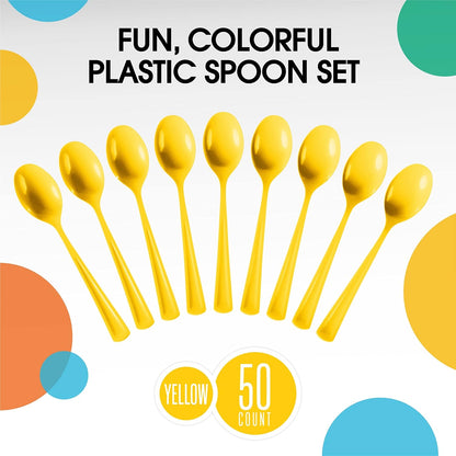 Yellow Plastic Spoons 50 Pieces Yellow Spoons Disposable Utensils Heavy Duty Plastic Cutlery Set Disposable Cutlery Sets Flatware Sets Silverware Set For Party Supplies & Party Tableware