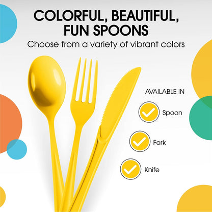 Yellow Plastic Spoons 50 Pieces Yellow Spoons Disposable Utensils Heavy Duty Plastic Cutlery Set Disposable Cutlery Sets Flatware Sets Silverware Set For Party Supplies & Party Tableware