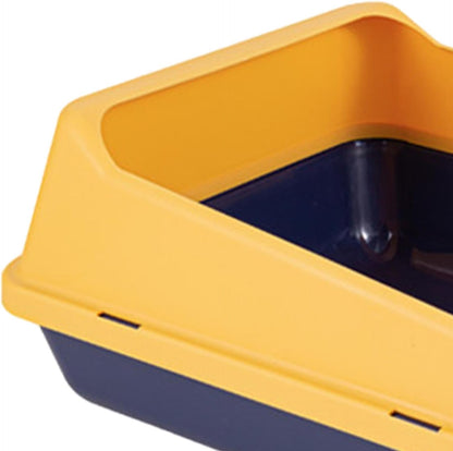 Cat Litter Tray Open Box with High Sides Pet Litter Pan Tray with Scooper PP Material Suitable for Indoor Cats and Small Animals, S Blue Yellow