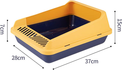 Cat Litter Tray Open Box with High Sides Pet Litter Pan Tray with Scooper PP Material Suitable for Indoor Cats and Small Animals, S Blue Yellow