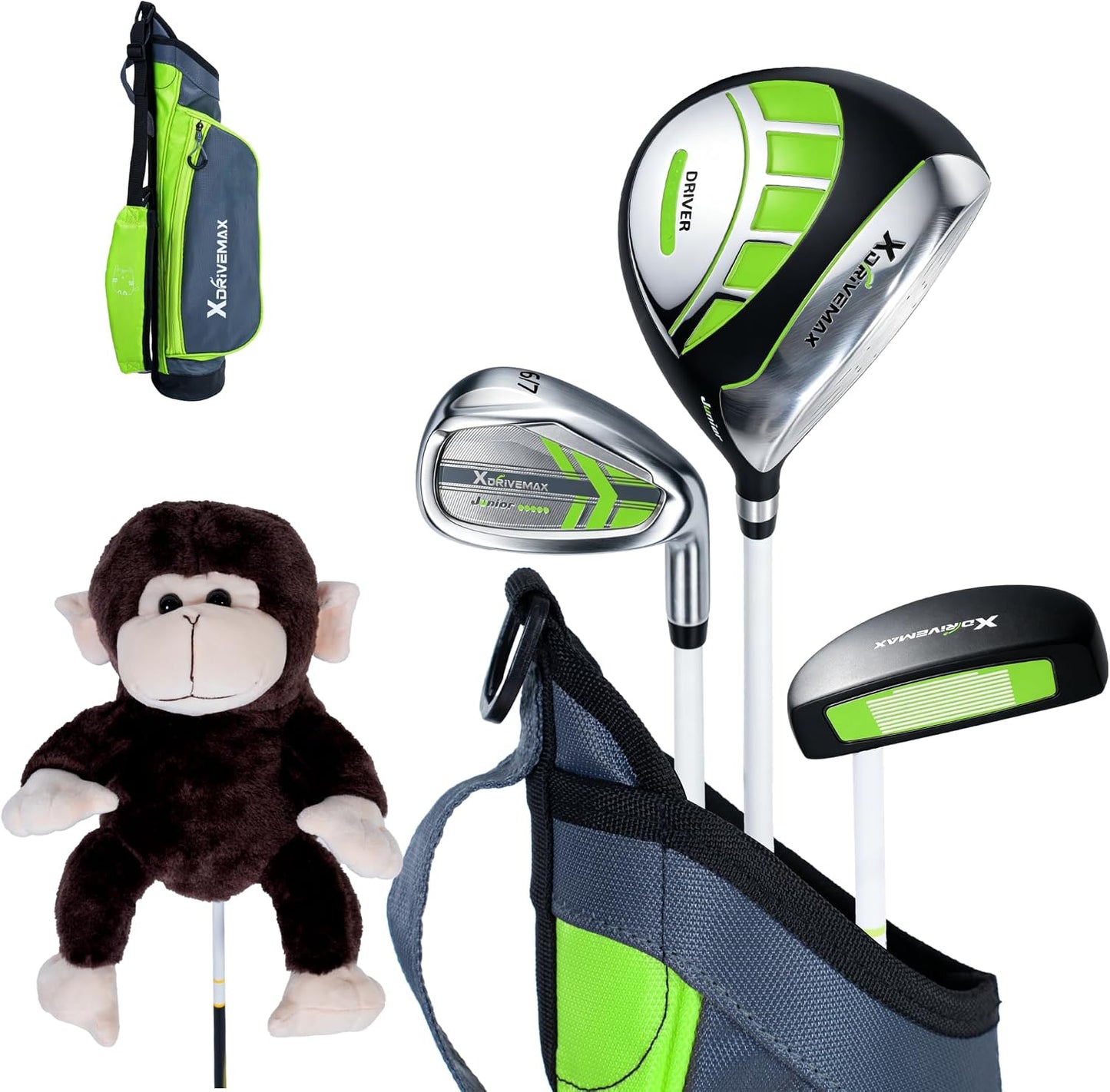 Junior Golf Clubs Set for Toddlers Kids Ages 3-8 (Height 36"-51") - Right & Left Hand - 4/6 Piece Set with Cartoon Headcovers, Practice Balls & Training Accessories