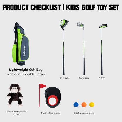 Junior Golf Clubs Set for Toddlers Kids Ages 3-8 (Height 36"-51") - Right & Left Hand - 4/6 Piece Set with Cartoon Headcovers, Practice Balls & Training Accessories