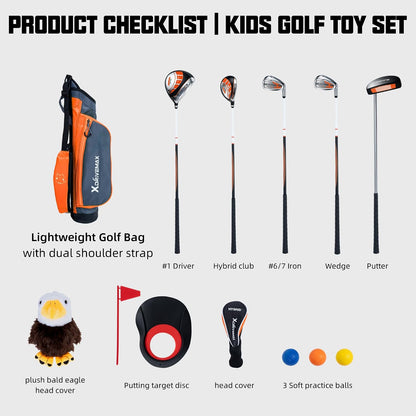 Junior Golf Clubs Set for Toddlers Kids Ages 3-8 (Height 36"-51") - Right & Left Hand - 4/6 Piece Set with Cartoon Headcovers, Practice Balls & Training Accessories