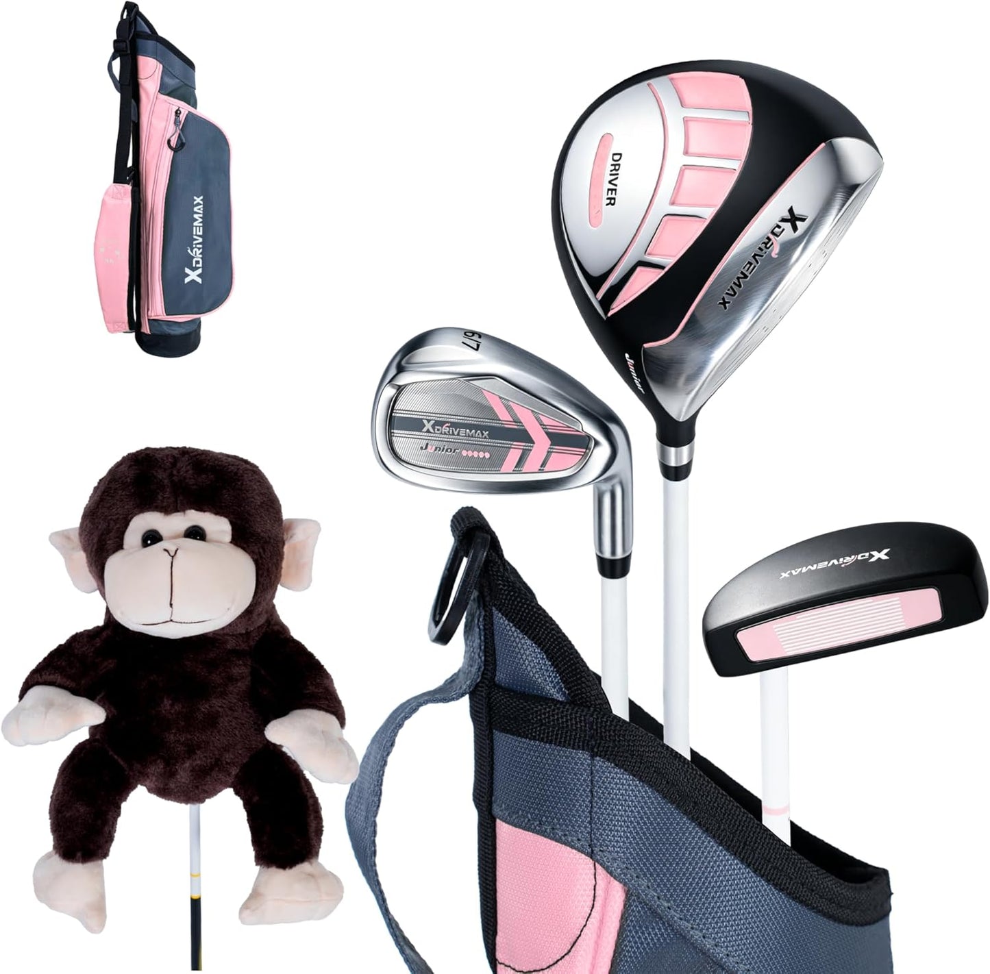 Junior Golf Clubs Set for Toddlers Kids Ages 3-8 (Height 36"-51") - Right & Left Hand - 4/6 Piece Set with Cartoon Headcovers, Practice Balls & Training Accessories