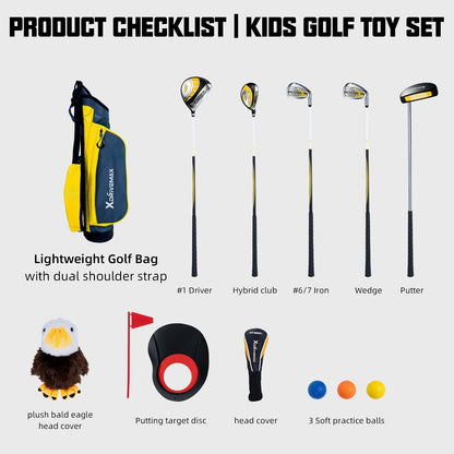 Junior Golf Clubs Set for Toddlers Kids Ages 3-8 (Height 36"-51") - Right & Left Hand - 4/6 Piece Set with Cartoon Headcovers, Practice Balls & Training Accessories