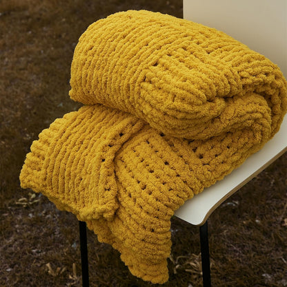 Chunky Knitted Throw Blanket,Chenille Manual Weaving Blanket,Warm and Soft Plush Grid Bed Scarf Foot Blanket for Couch Modern Style Home Decor White 60x80 Inches (Yellow, 47 x 47)