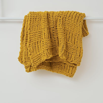 Chunky Knitted Throw Blanket,Chenille Manual Weaving Blanket,Warm and Soft Plush Grid Bed Scarf Foot Blanket for Couch Modern Style Home Decor White 60x80 Inches (Yellow, 47 x 47)