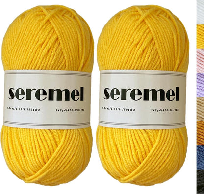 4-Ply Soft Acrylic Crochet Yarn, Yellow, 2Pcs | 100g, 280 Yards, Knitting