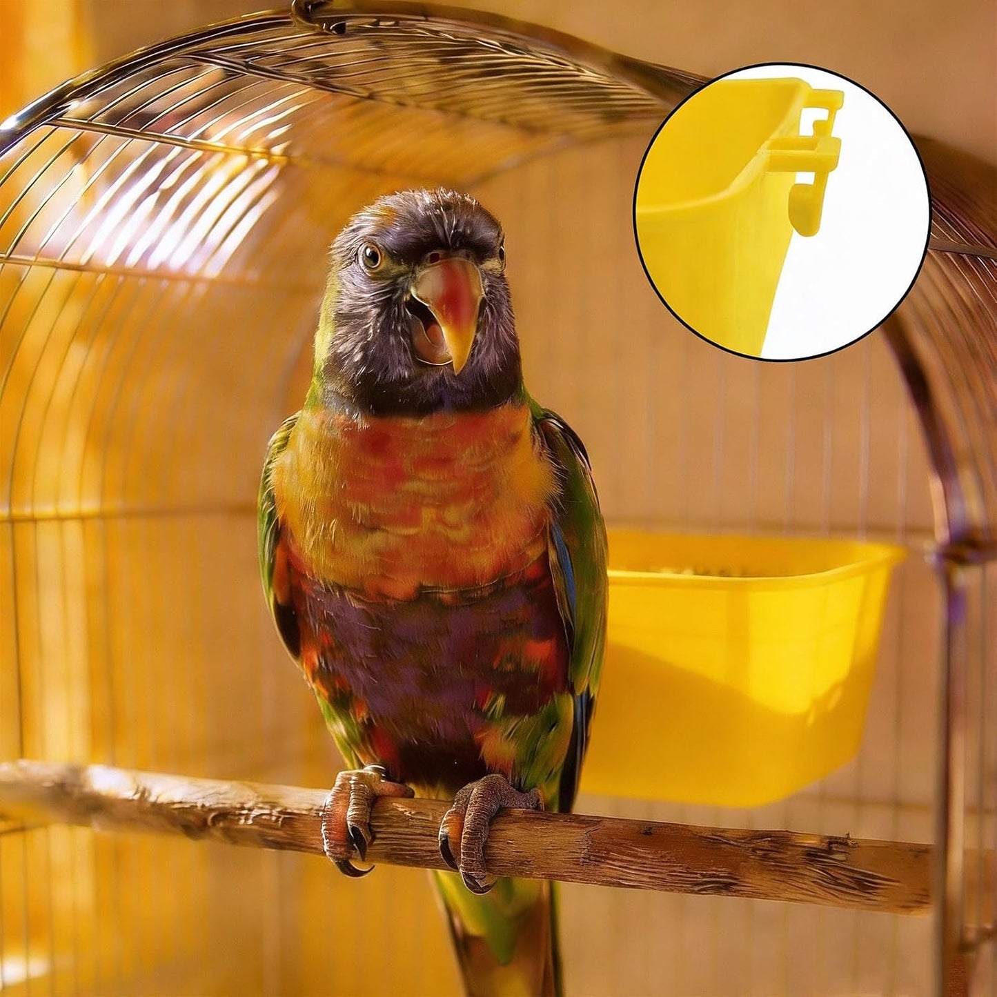 3pcs Cage Cups 25oz Feeder and Waterer Chicken Food Bowl, Hanging Rabbit Drinker Cup Yellow Bird Water Container with Hooks,Pet Feeding Dish for Small Animals