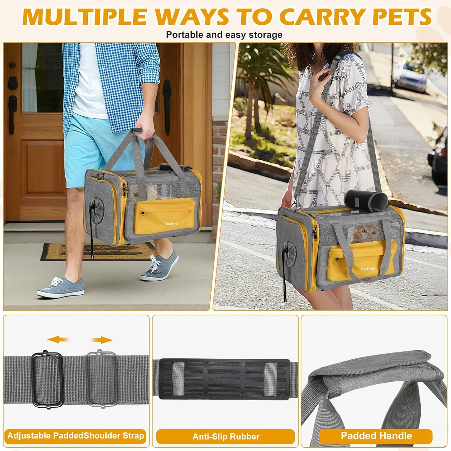 Cat Carriers, 17.7"x13"x13" Collapsible Pets Travel Carriers Dog Carrier Pet Carrier(Up to 20lbs), Waterproof Airline Approved Soft Sided, Car Travel Portable Bag for Big Cats/Small Dogs