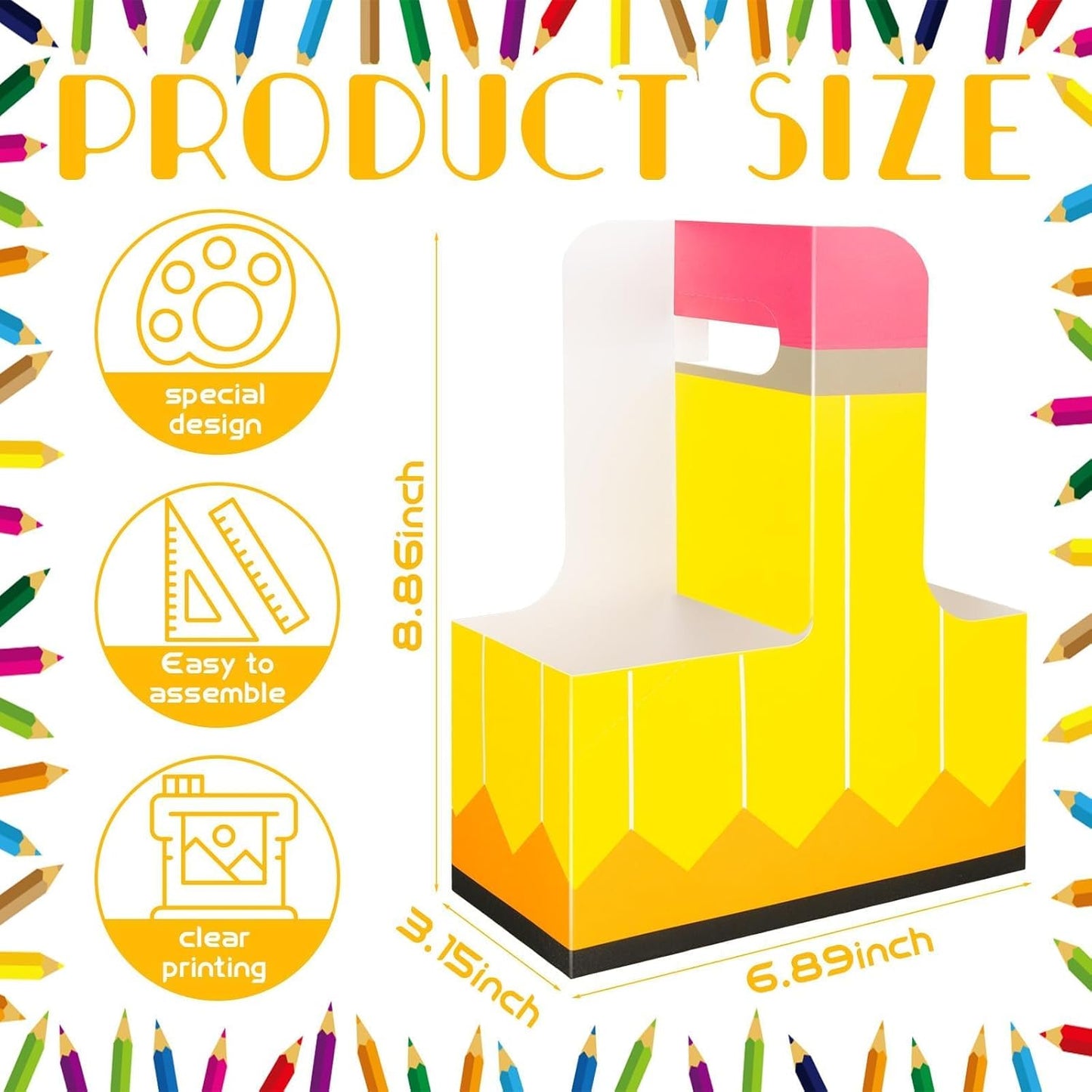24 Pcs Back to School Teacher Gifts 2 Cup Drink Carrier Pencil Pattern Disposable Cup Holders with Handle Pencil Shaped Gift Box for Teacher Party Decorations Gift Supplies