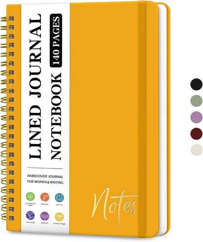 Lined Spiral Journal Notebook for Women, A5 College Ruled Journals for Writing, Hardcover Notebooks for Work, Note taking and Office School Supplies,140 Pages - Yellow