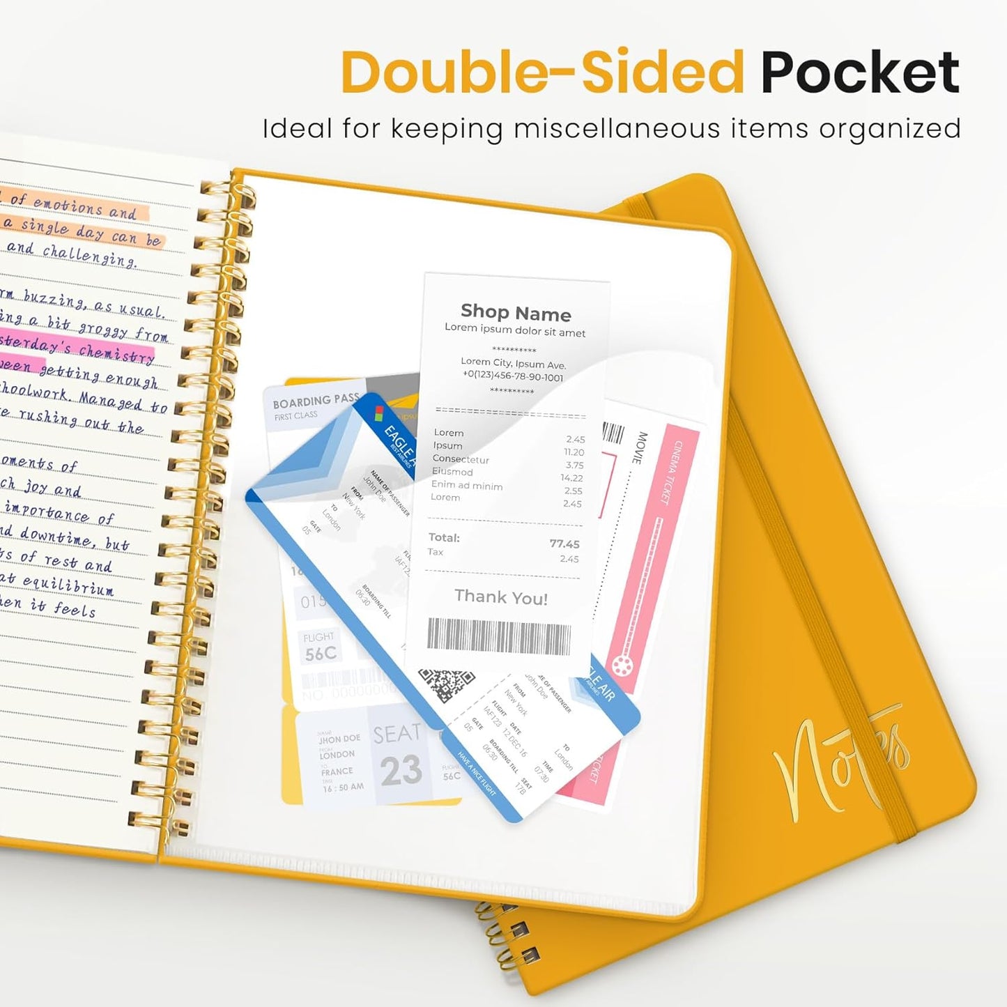 Lined Spiral Journal Notebook for Women, A5 College Ruled Journals for Writing, Hardcover Notebooks for Work, Note taking and Office School Supplies,140 Pages - Yellow
