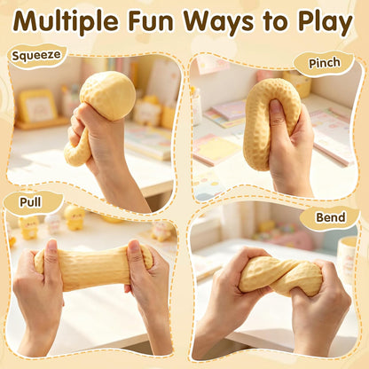 Peanut Squishy - Peanut Stress Ball Fidget Toy for Adults, Soft Squeeze Toy, Rising Sensory Stress Relief Hand Toy, Stress Relief Toy, Portable Fidget Toy, Party Favors (Yellow)