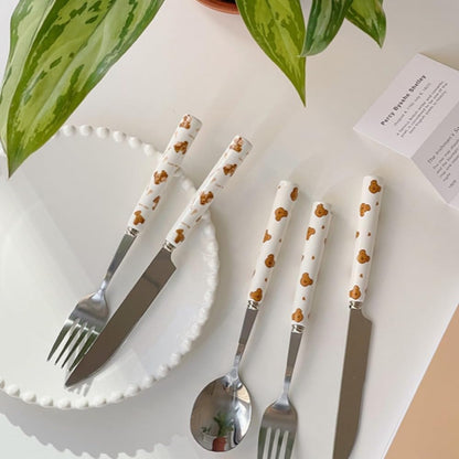 (12 Pieces) Chequerboard Ceramic Handle Kitchen Stainless Steel Silverware Tableware Flatware Cutlery Set Steak Knife Fork Spoon Teaspoon (Yellow)