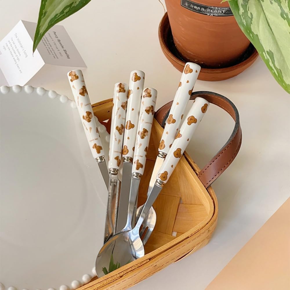 (12 Pieces) Chequerboard Ceramic Handle Kitchen Stainless Steel Silverware Tableware Flatware Cutlery Set Steak Knife Fork Spoon Teaspoon (Yellow)