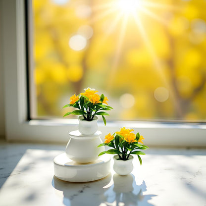 2Pcs Yellow Artificial Flowers, Fake Flowers, Artificial Plants Indoor, Artificial Potted Plants 5 Rose Flower Head Wedding Faux Floral Bonsai Indoor Outdoor Desktop Decoration