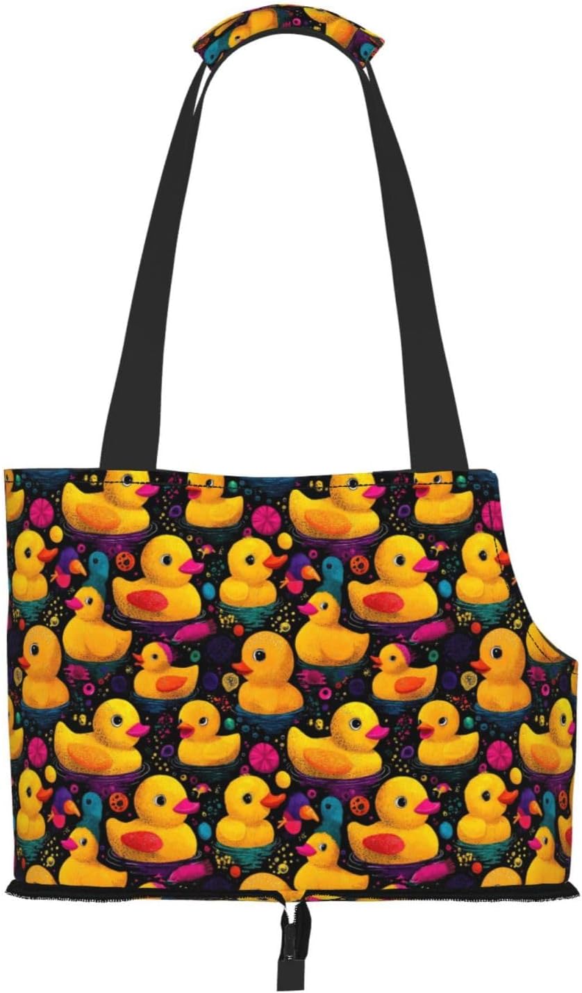 Yellow Rubber Duck (2) Print Foldable Pet Tote Bag, Shoulder Carrier for Small Dogs and Cats