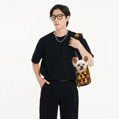Yellow Rubber Duck (2) Print Foldable Pet Tote Bag, Shoulder Carrier for Small Dogs and Cats