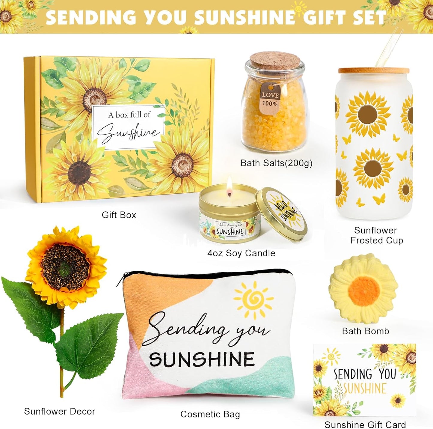 Birthday Gifts for Women Sunflower Gifts Get Well Soon, Sending Sunshine Gift Baskets, Self Care Spa Mothers Day Gift for Women Her Mom Best Friends Sister